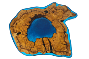 Blue epoxy table, live edge table, olive wood table.