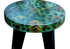 Light green epoxy small stool with pine cones