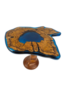 Blue epoxy table, live edge table, olive wood table.