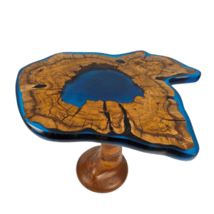 Blue epoxy table, live edge table, olive wood table.