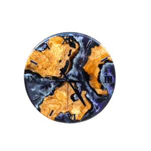 Olive wood wall clock with black & purple epoxy resin and white wave effect