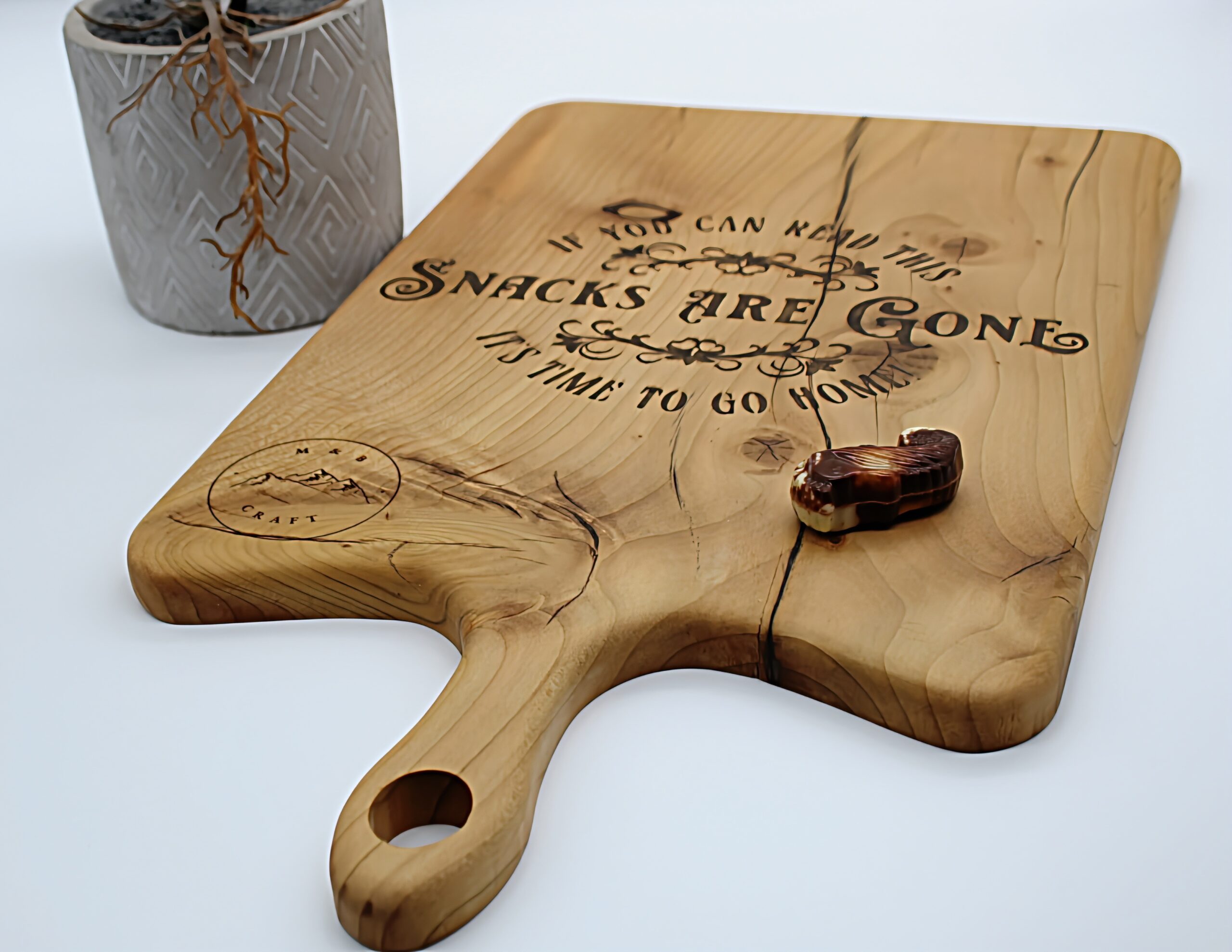 Handcrafted Maple Walnut Serving Board – ”Snacks Are Gone”