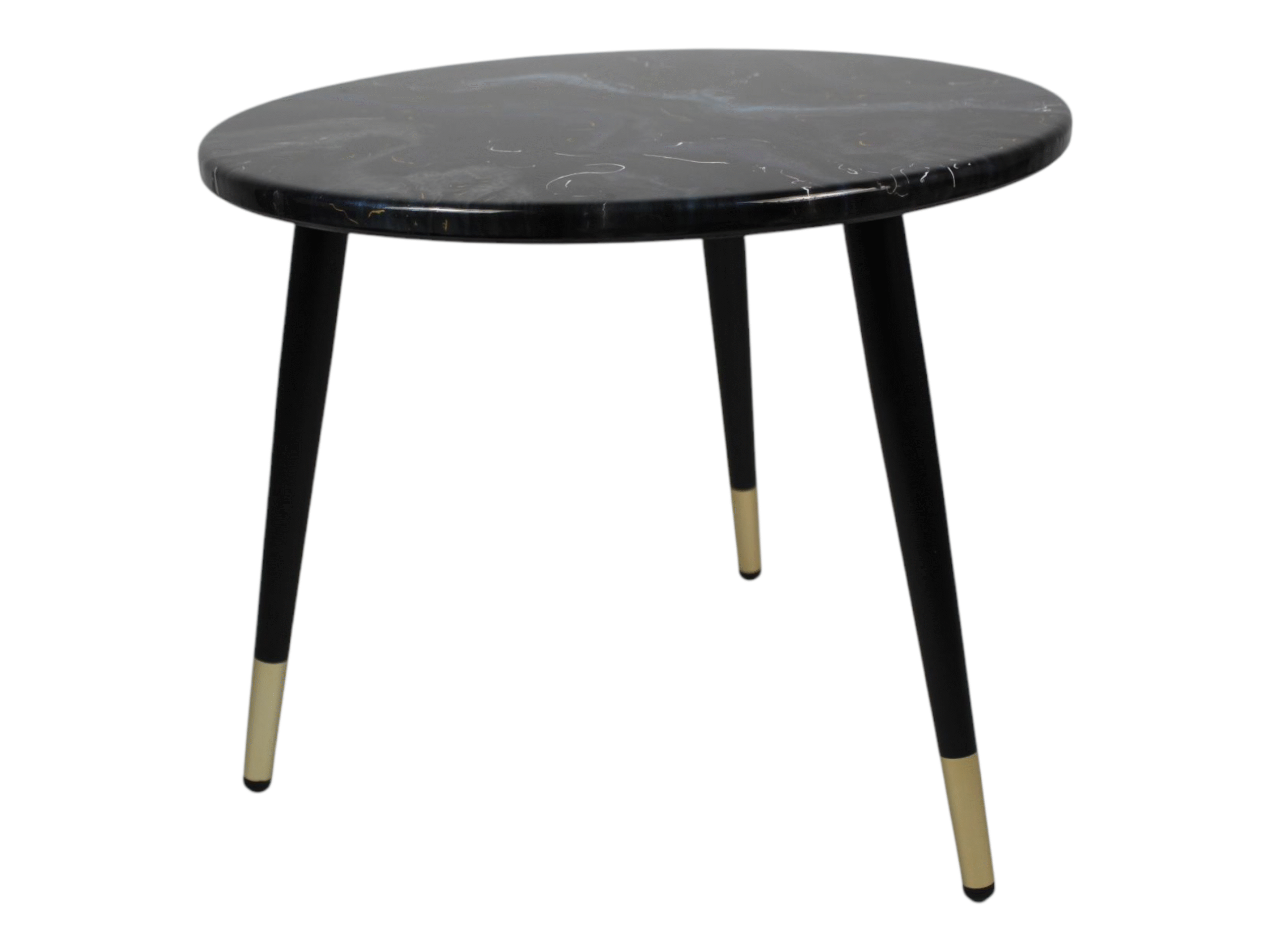Black Marble Effect Table, Round Resin Coffee Table with Gold Accent