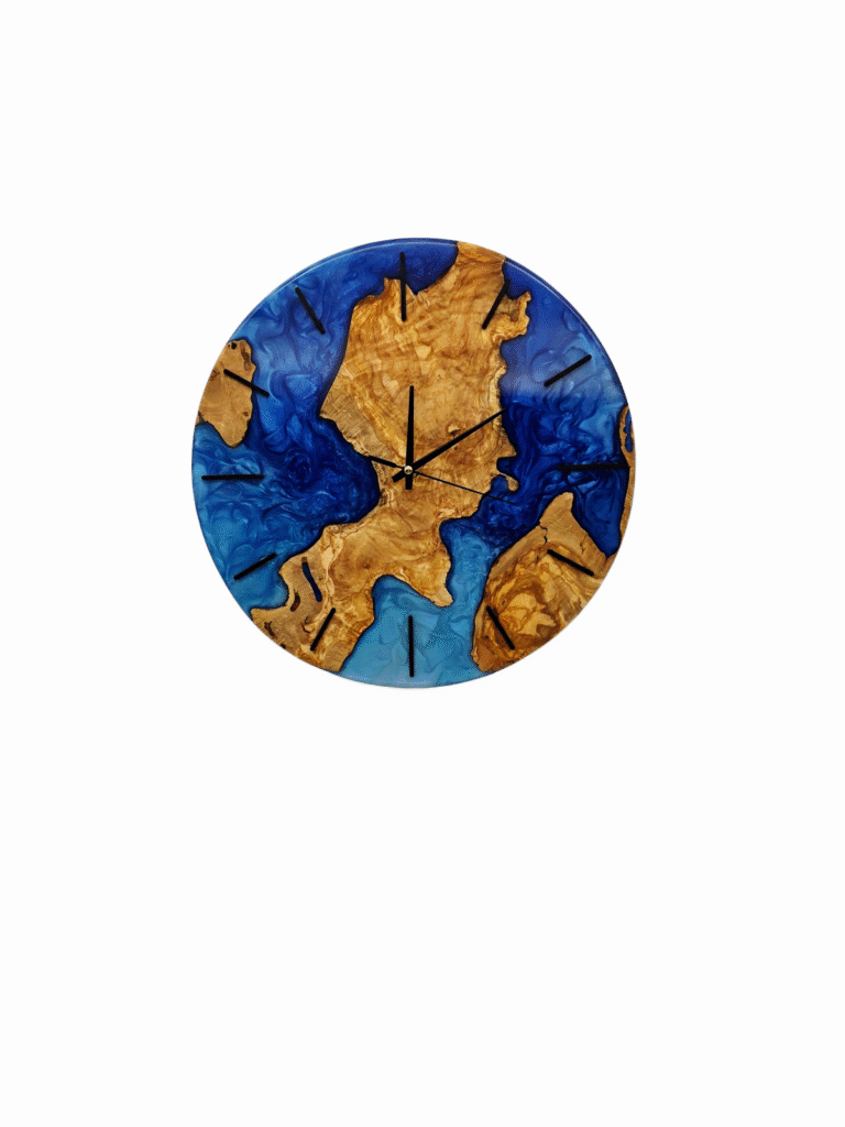 Olive Wood Clock, Epoxy Resin Clock, Live Edge Design Clock