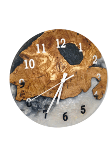 Handcrafted olive wood clock, Epoxy resin art clock, Natural wood timepiece, Modern rustic decor clock