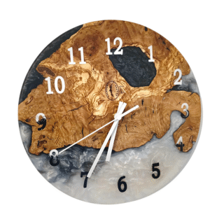 Handcrafted olive wood clock, Epoxy resin art clock, Natural wood timepiece, Modern rustic decor clock