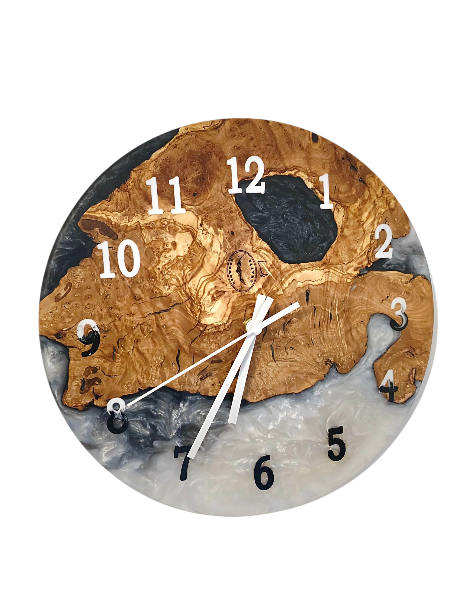 Olive Wood Black and White Wall Clock
