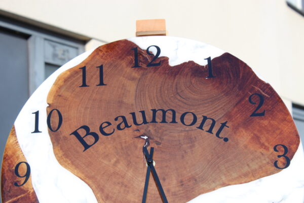 IMG_1968 - Future Investments Walnut Wood Clock, Resin Art Timepiece, Live Edge Design, Marble Effect Resin Wall Clock