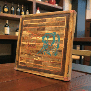 walnut, cherry and maple cutting board with bull and bear head resin inlay