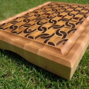 Handcrafted end grain butcher block with geometric wood inlay